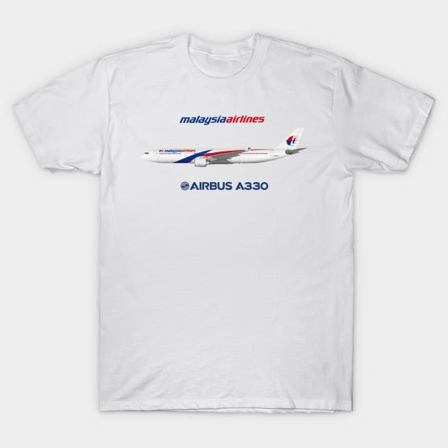 Illustration Of Malaysia Airlines Airbus A330-300 T-Shirt by SteveHClark